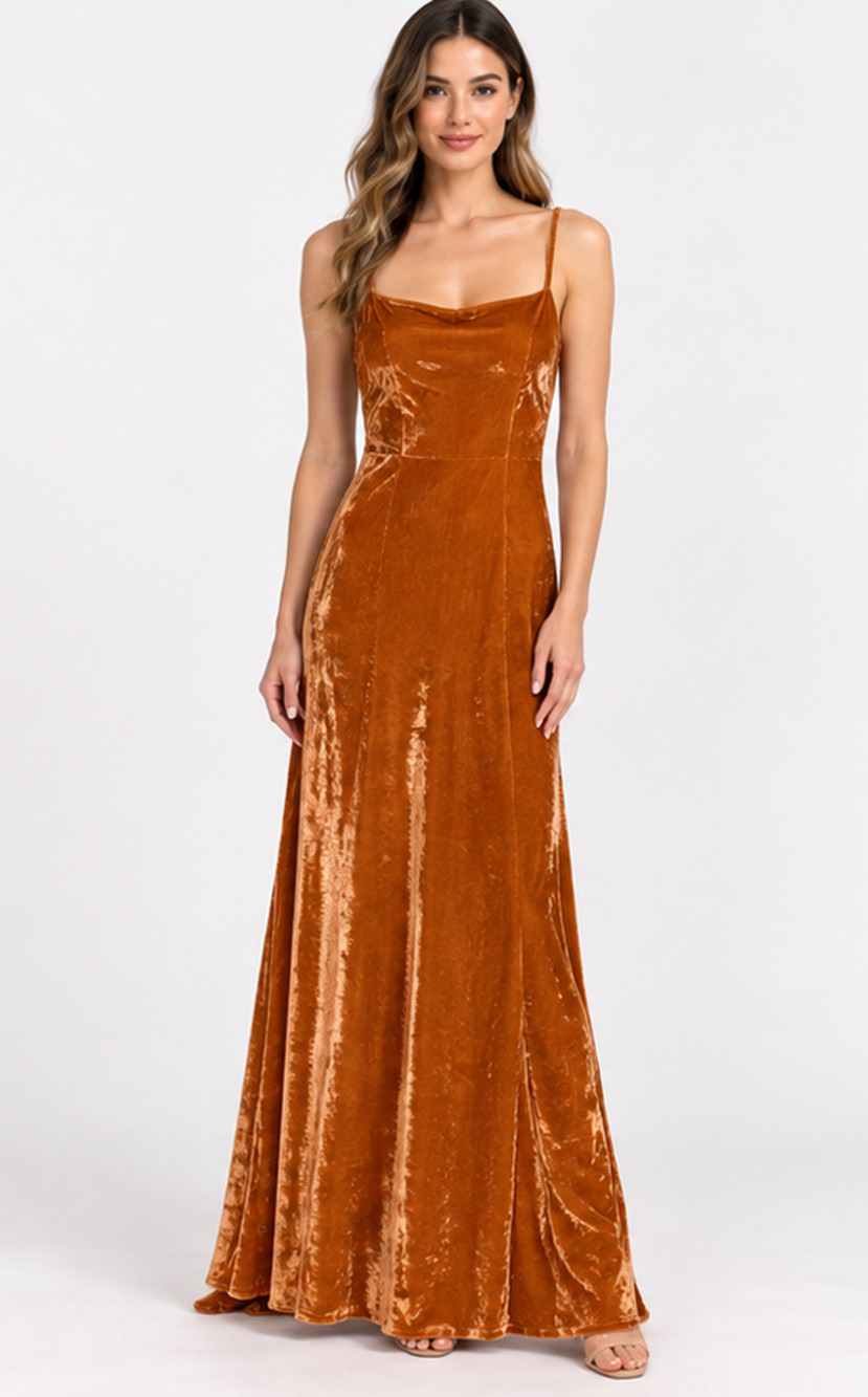 VTG 90’s Hugo Buscati Collect. Burnt Gold Velvet Slip Maxi Dress Bias Cut Sz 10